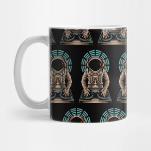 DJ astronaut playing at a party in space pattern black Mug